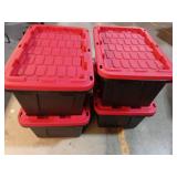 (Pack of 4) Hyper Tough 27 Gallon Large Storage Bin with Snap Lid, Black and Red, Heavy Duty Plastic Storage Container