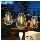 DAYBETTER 100ft Outdoor String Lights with 24 Edison Vintage Shatterproof Bulbs  ST38 Waterproof Hanging Lights  Connectable and Dimmable Lights for Yard Patio
