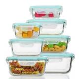 Vtopmart 7 Pack Glass Food Storage Containers, Meal Prep, Airtight Bento Boxes with Leak Proof Locking Lids