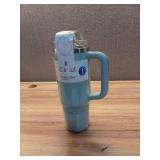 Cirkul 30oz Travel StrawSip Double-Wall Insulated Stainless Steel Tumbler with Handle  Azure Shimmer (Light Teal Sparkle)