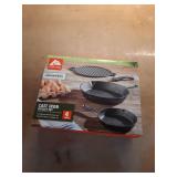 Ozark Trail 4-Piece Cast Iron Skillet Set with Handles and Griddle, Pre-Seasoned, 6", 10.5", 11"