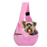 Adjustable Dog Carrier Sling - Hand-Free Dog Carriers for Small Dogs and Cats, Puppy Sling Carrier with Zipper Purse Pocket, Travel Safety Harness, Puppy Essentials (Pink) - Retail: $13