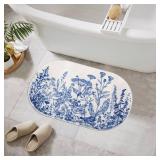 Blue Floral Chinoiserie Bath Mats for Bathroom Blue and White Flower Vintage Rug for Room Decor (31x20inch, Wild Flower) - Retail: $19