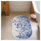 Blue Floral Chinoiserie Bath Mats for Bathroom Blue and White Flower Vintage Rug for Room Decor (31x20inch, Wild Flower) - Retail: $19