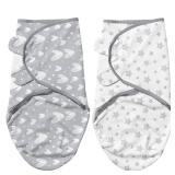 Baby Swaddles 0-3 Months for Boy Girls, Newborn, Organic Cotton Adjustable Blanket, Lovely Grey Print, 2 Pack - Retail: $10