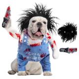 Deadly Dog Costume Halloween Costumes Adjustable Cosplay Clothes, Funny Doll Wig Pug Dog Party Christmas Costume for Small Medium Large Dogs Puppy Cat Outfit Apparel - Retail: $12