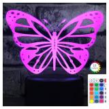 Butterfly 3D Night Light Birthday Gift Illusion Lamp, 7 Colors Auto Changing Table Desk Lamp - with Touch Switch & Remote Control & USB Cable Butterfly Light - Gifts for Women Teens Girls - Retail: $1
