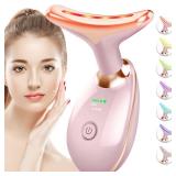 Red-Light-Therapy-for-Face-and-Neck, 7 Color Face Massager Tool for Wrinkles, Double Chin, Vibrating Facial Massager with Thermals for Skin Care, Glossy Pink - Retail: $30