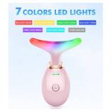 Red-Light-Therapy-for-Face-and-Neck, 7 Color Face Massager Tool for Wrinkles, Double Chin, Vibrating Facial Massager with Thermals for Skin Care, Glossy Pink - Retail: $30