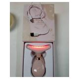 Red-Light-Therapy-for-Face-and-Neck, 7 Color Face Massager Tool for Wrinkles, Double Chin, Vibrating Facial Massager with Thermals for Skin Care, Glossy Pink - Retail: $30