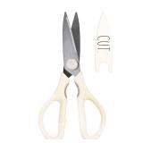 Kitchen Scissors- Stainless Steel Kitchen Shears, Cooking Scissors for Cutting Meat, Chicken, Herbs and Produce with Blade Cover and Soft Grip Handles(White)