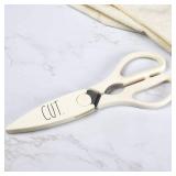Kitchen Scissors- Stainless Steel Kitchen Shears, Cooking Scissors for Cutting Meat, Chicken, Herbs and Produce with Blade Cover and Soft Grip Handles(White)