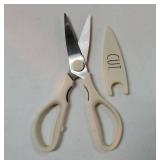 Kitchen Scissors- Stainless Steel Kitchen Shears, Cooking Scissors for Cutting Meat, Chicken, Herbs and Produce with Blade Cover and Soft Grip Handles(White)