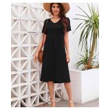 Black Summer Casual Short Sleeve Black T-Shirt Dress for Women Stretchy V Neck Solid Dresses Black Medium - Retail: $17