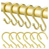 Shower Curtain Hooks, Metal Shower Hooks for Shower Curtain Rod, Rust Proof Metal Shower Curtain Rings, S Hook Set of 12, Golden.