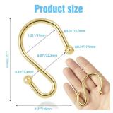 Shower Curtain Hooks, Metal Shower Hooks for Shower Curtain Rod, Rust Proof Metal Shower Curtain Rings, S Hook Set of 12, Golden.