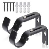 Premium Curtain Rod Brackets for Wall - Adjustable Hooks, Iron Holders for 1 Inch Rod - Black (2 PCS) - Retail: $5