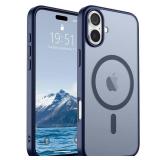 Magnetic for iPhone 16 Case (Compatible with MagSafe) (Military Grade Drop Protection) Slim Translucent Matte Shockproof with Anti-Fingerprint Phone Case, Navy Blue - Retail: $13