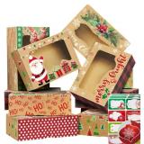12 Christmas Cookie Boxes -Large Holiday Bakery Food Container for Gift Giving with 80 Count Christmas Foil Gift Stickers