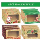 12 Christmas Cookie Boxes -Large Holiday Bakery Food Container for Gift Giving with 80 Count Christmas Foil Gift Stickers