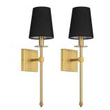 Lighting Wall Sconces Set of 2, Hardwired Brushed Brass Sconce Lighting with Black Fabric Shade Modern Wall Mount Light Fixture for Bathroom Bedroom Living Room Hallway XB-W1307-BS - Retail: $89