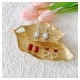 Small Leaf Shaped Trinket Dish, Decorative Gold Jewelry Dish Tray, Ring Holder Dish Jewelry Organizer - Retail: $17