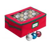 Christmas Ornament Storage Box with Dividers - Fits 48 Ornaments, 2 Removable Trays, Durable & Space-Saving, Clear Top Lid, Fits Underbed, Red