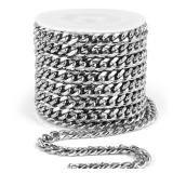 16.5 Feet Stainless Steel Cuban Chains Roll, 7mm Width Miami Curb Link Chains Spool Bulk for Jewelry Making & DIY Craft - Retail: $27