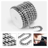 16.5 Feet Stainless Steel Cuban Chains Roll, 7mm Width Miami Curb Link Chains Spool Bulk for Jewelry Making & DIY Craft - Retail: $27