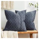 Pack of 2 Decorative Burlap Linen Throw Pillow Covers Modern Farmhouse Vintage Pillowcase Rustic Woven Textured Cushion Cover for Sofa Couch Bed 22x22 Inch Blue - Retail: $25
