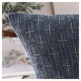 Pack of 2 Decorative Burlap Linen Throw Pillow Covers Modern Farmhouse Vintage Pillowcase Rustic Woven Textured Cushion Cover for Sofa Couch Bed 22x22 Inch Blue - Retail: $25