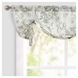 2 Pack Tie Up Valance Floral Linen for Window Farmhouse Valance 24 Inch Peonies Botanical Short Window Treatment Adjustable for Kitchen Living Room Light Filtering Sage Green on Beige - Retail: $19