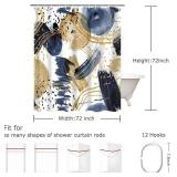 Abstract Blue Gold Shower Curtain, Boho Aesthetic Unique Modern Minimalist Simple Bathtub Curtains Decor for Bathroom Set, Washable Fabric Cloth Waterproof with 12 Hooks, 72x72 Inch - Retail: $18