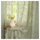 Sage Lace Green Curtains 63 Inch Length for Bedroom 2 Panels Elegant Flowered Light Filtering Semi Sheer Embroidered Drapes for Living Room Dining Room Easter Decor 1 Pair Set W52 X L63 Light Green - 