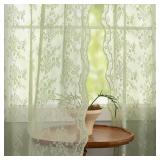 Sage Lace Green Curtains 63 Inch Length for Bedroom 2 Panels Elegant Flowered Light Filtering Semi Sheer Embroidered Drapes for Living Room Dining Room Easter Decor 1 Pair Set W52 X L63 Light Green - 