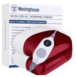 Westinghouse Heated Throw Blanket, Electric Blanket Throw with 6 Heating Levels and 2-10 Hours Time Settings, Flannel to Sherpa Super Cozy Heated Blanket Machine Washable, 50x60 inch, Red