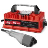 EPOWREY 15 AMP Golf Cart Charger for 48 Volt EZGO RXV & TXT with 3 Pin Triangular Plug-Lead Acid Battery - Retail: $150