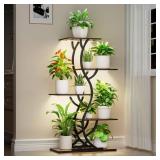 Plant Stand Indoor with Grow Lights - 44 Tall Corner Plant Stands for Indoor Plants, 5 Tiered Metal Plant Shelf, Curved Plant Flower Holder Display Rack for Living Room, Home Patio Balcony (Black) - R