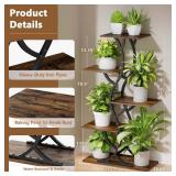 Plant Stand Indoor with Grow Lights - 44 Tall Corner Plant Stands for Indoor Plants, 5 Tiered Metal Plant Shelf, Curved Plant Flower Holder Display Rack for Living Room, Home Patio Balcony (Black) - R