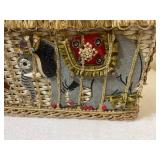 Vintage Soure Bag - Wicker Purse w/ Circus Theme