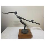 Mother and Child Playing, Brass Sculpture on Wood Base
