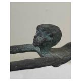 Mother and Child Playing, Brass Sculpture on Wood Base