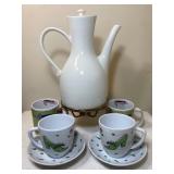 Vintage Coffee Pot w/ Warmer, Shoe Themed Coffee Mugs