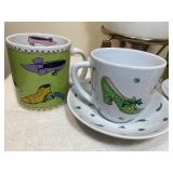 Vintage Coffee Pot w/ Warmer, Shoe Themed Coffee Mugs