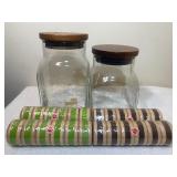 Glass Canisters and Wood Napkin Rings (6 Packs), All New, Please Read Description