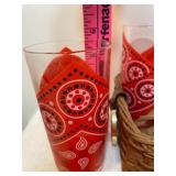 Vintage Set of Bandana Glasses in Wicker Basket