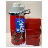 Vintage Danal Thermos Coffee Dispenser and Metal Recipe Boxes, All NEW