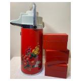 Vintage Danal Thermos Coffee Dispenser and Metal Recipe Boxes, All NEW