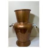 Large Copper Vase w/ Delft Porcelain Handles, Made in Holland