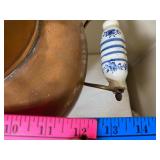 Large Copper Vase w/ Delft Porcelain Handles, Made in Holland